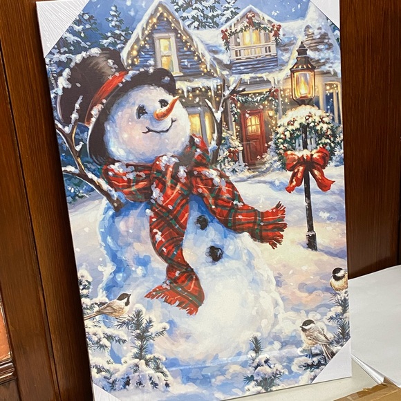 Celebrating Home Christmas Happy Snowman w/LED lighting on Canvas - Picture 9 of 12